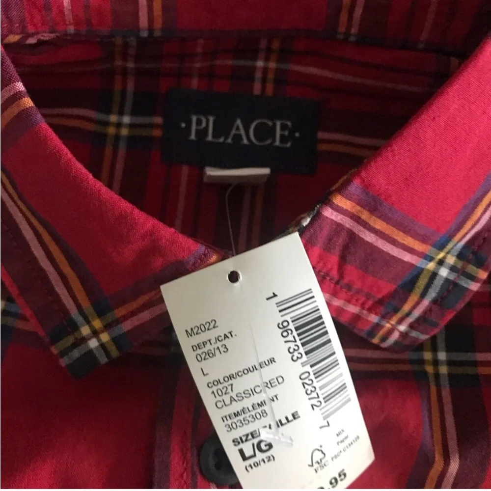 The Childrens Place Red Plaid Button-Up Shirt - NWT Size L